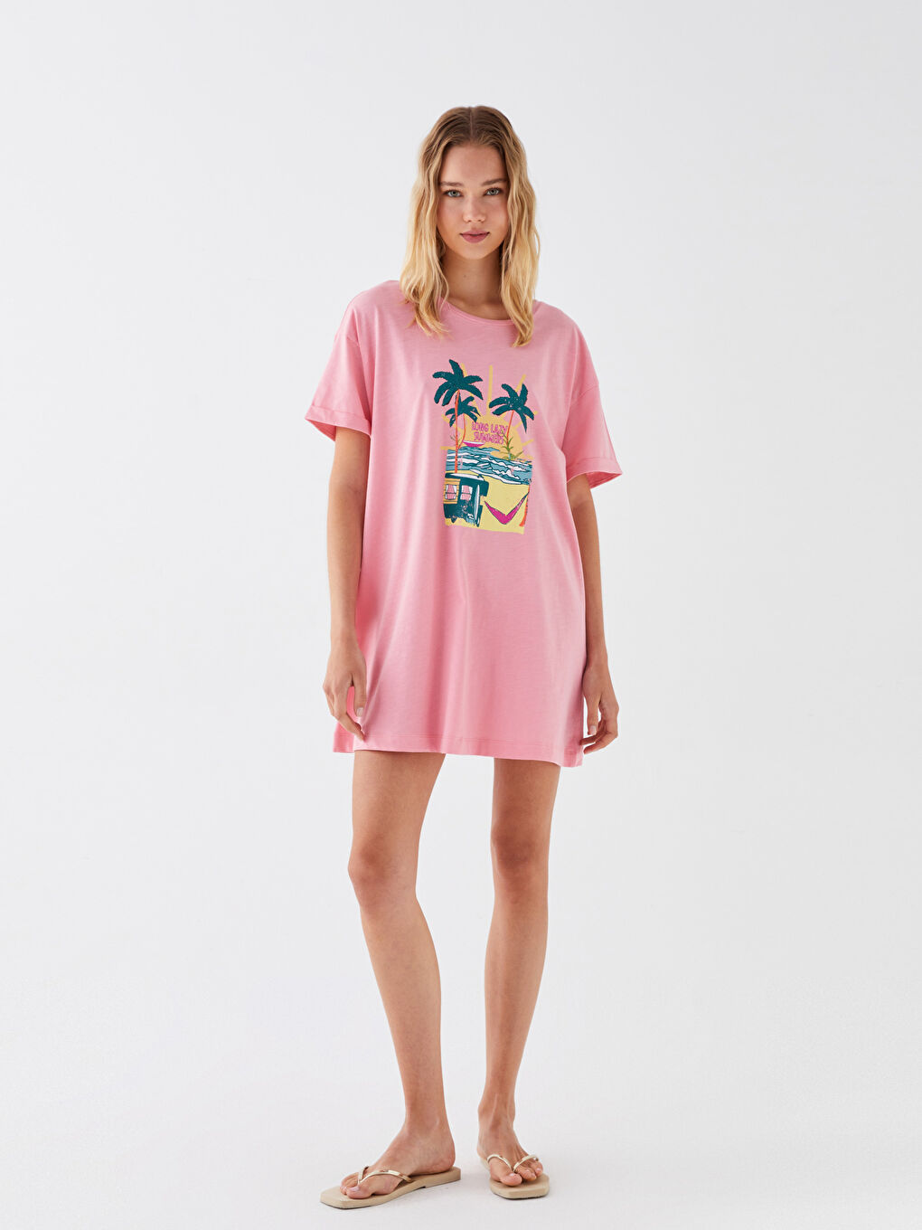 Crew Neck Printed Short Sleeve Women's Beach Dress -S3G342Z8-FLX