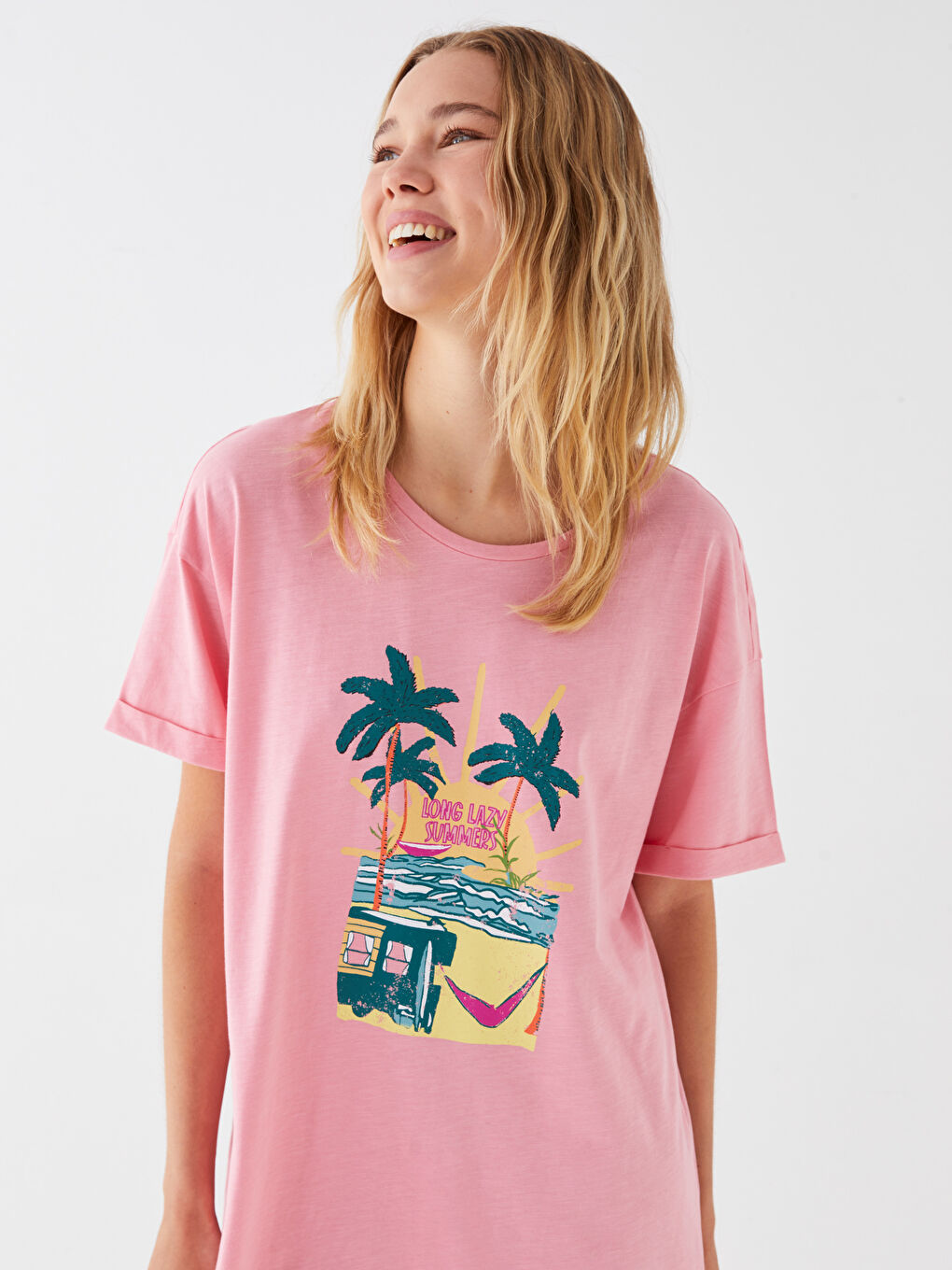 Crew Neck Printed Short Sleeve Women's Beach Dress -S3G342Z8-FLX