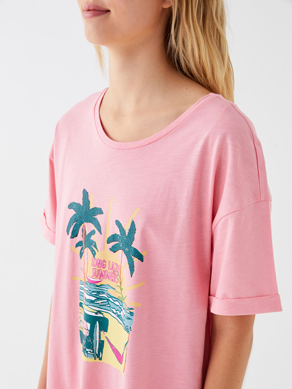 Crew Neck Printed Short Sleeve Women's Beach Dress -S3G342Z8-FLX