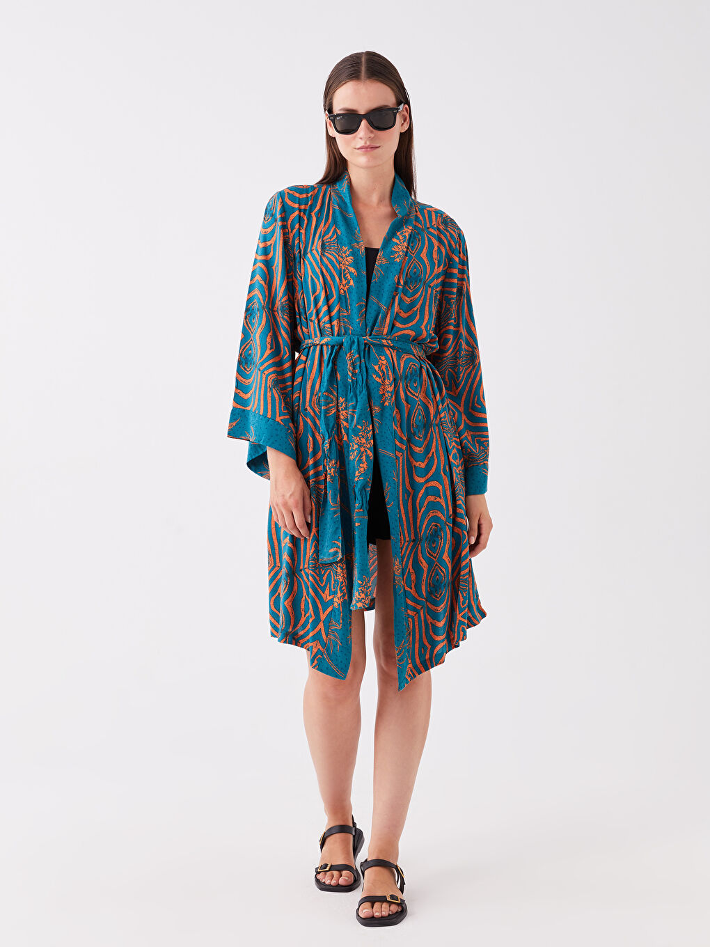 Shawl Collar Patterned Women's Kimono -S3G345Z8-LRJ