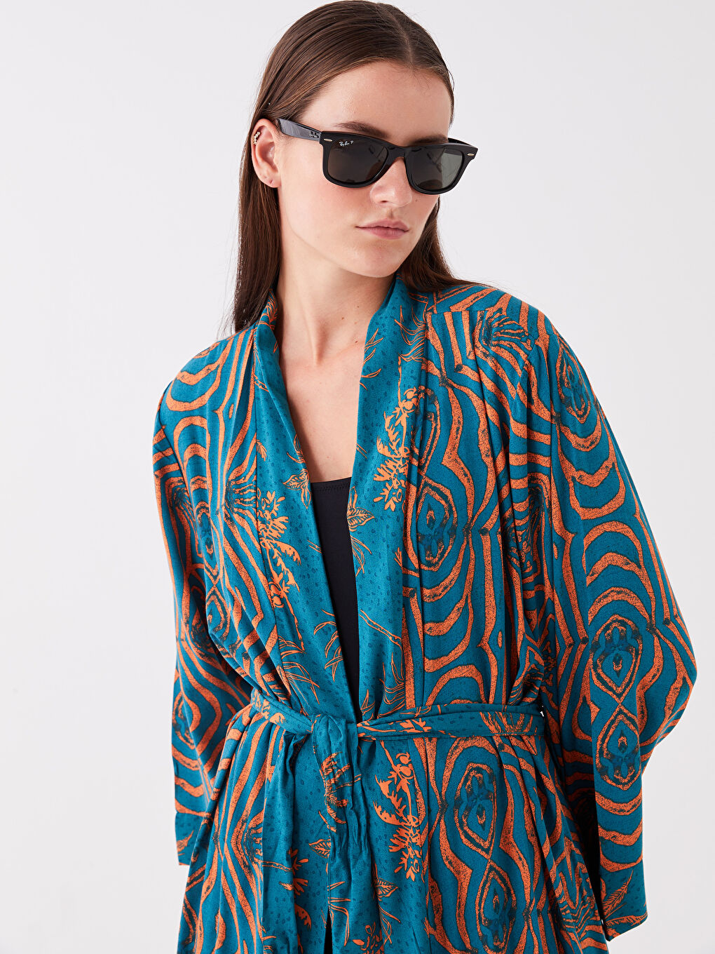 Shawl Collar Patterned Women's Kimono -S3G345Z8-LRJ