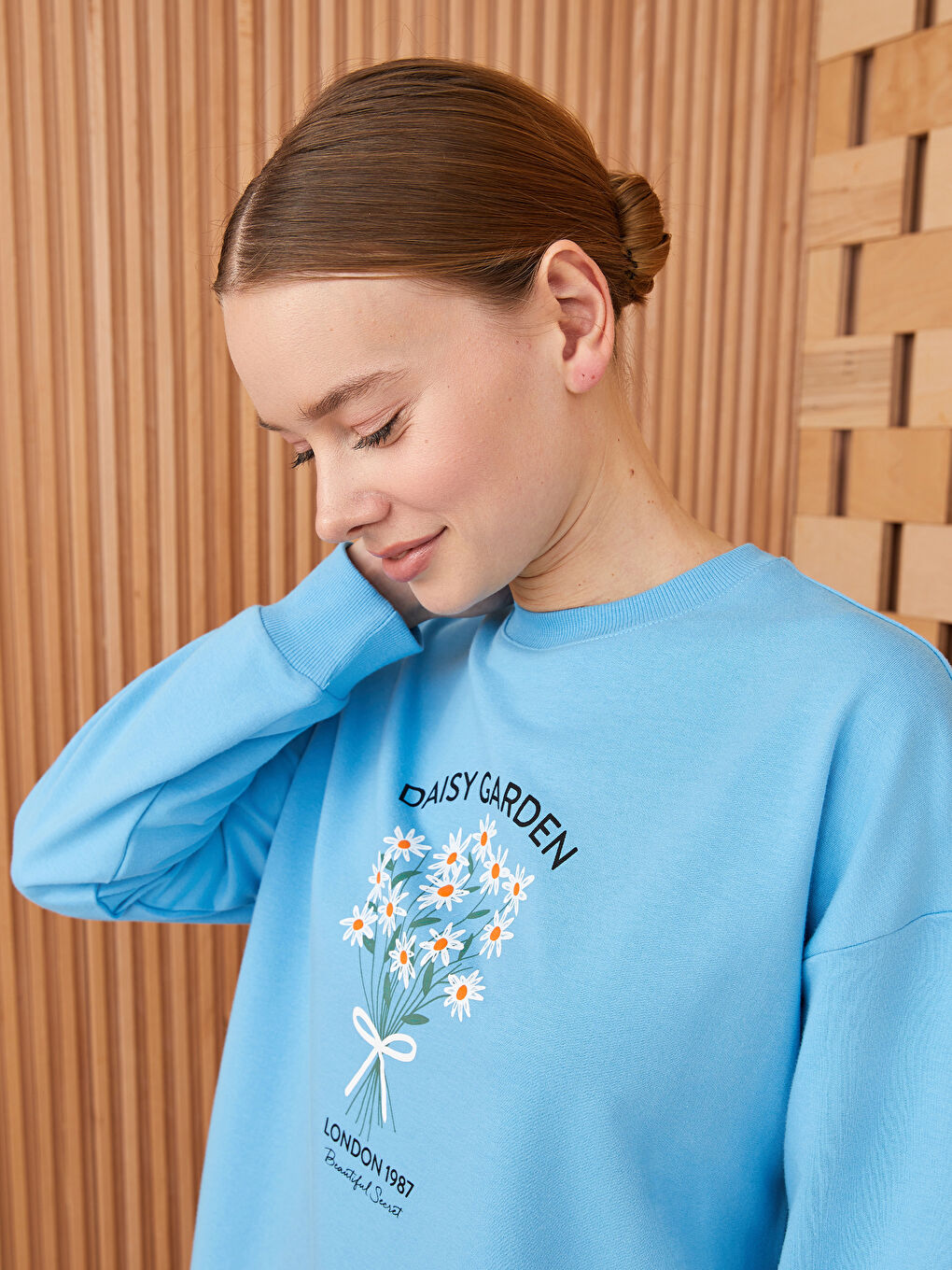 Crew Neck Printed Long Sleeve Oversize Women's Sweatshirt Tunic