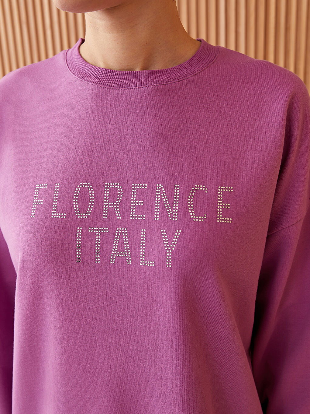 Crew Neck Stone Printed Long Sleeve Oversize Women's Sweatshirt Tunic-3