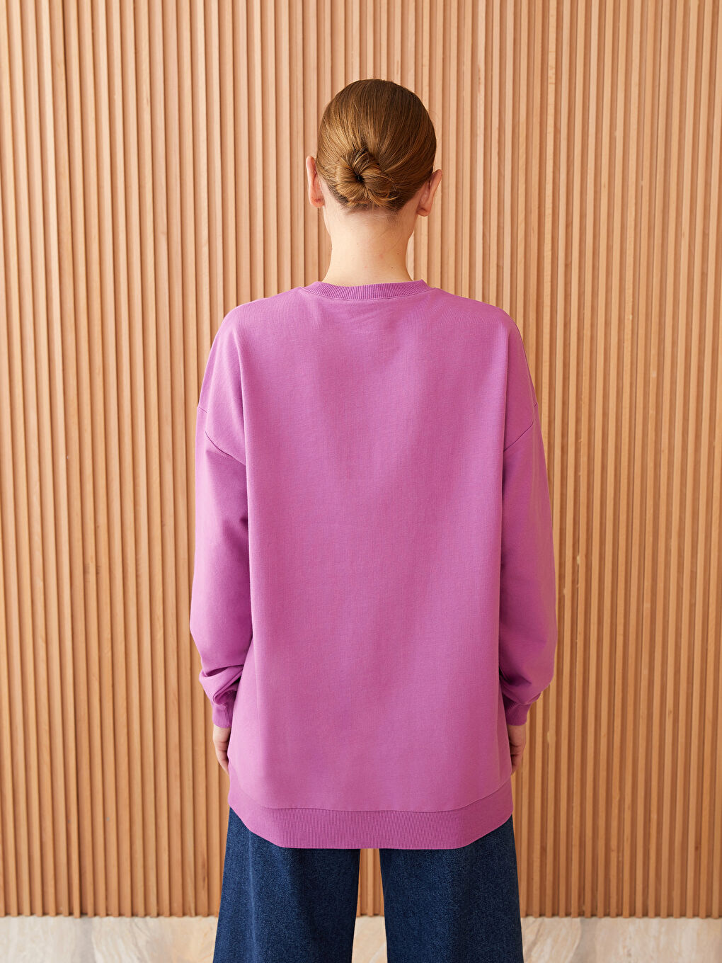 Crew Neck Stone Printed Long Sleeve Oversize Women's Sweatshirt Tunic-4