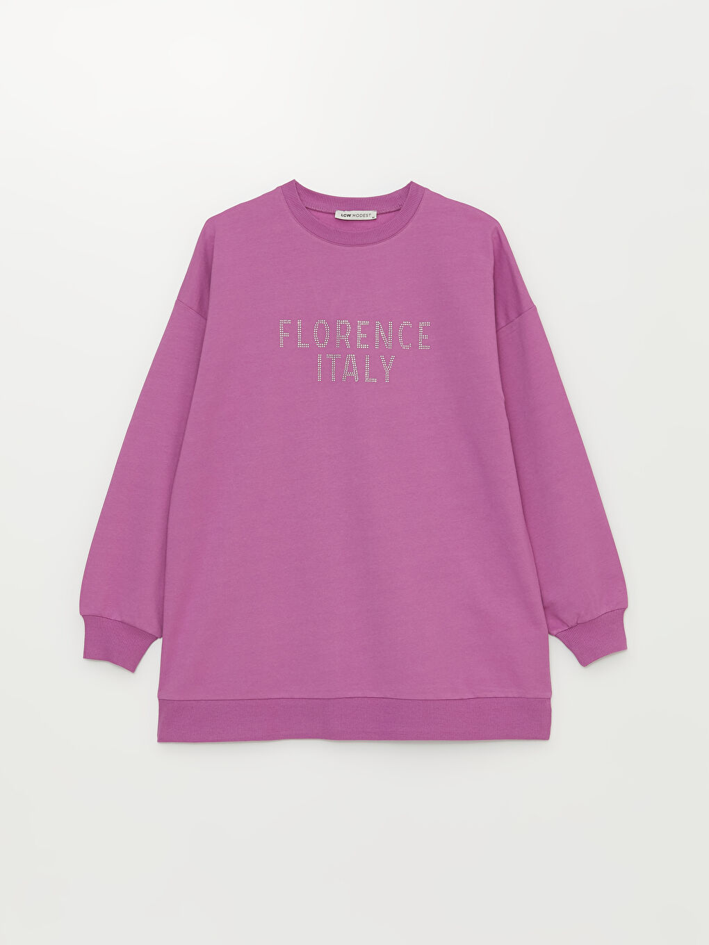 Crew Neck Stone Printed Long Sleeve Oversize Women's Sweatshirt Tunic-5