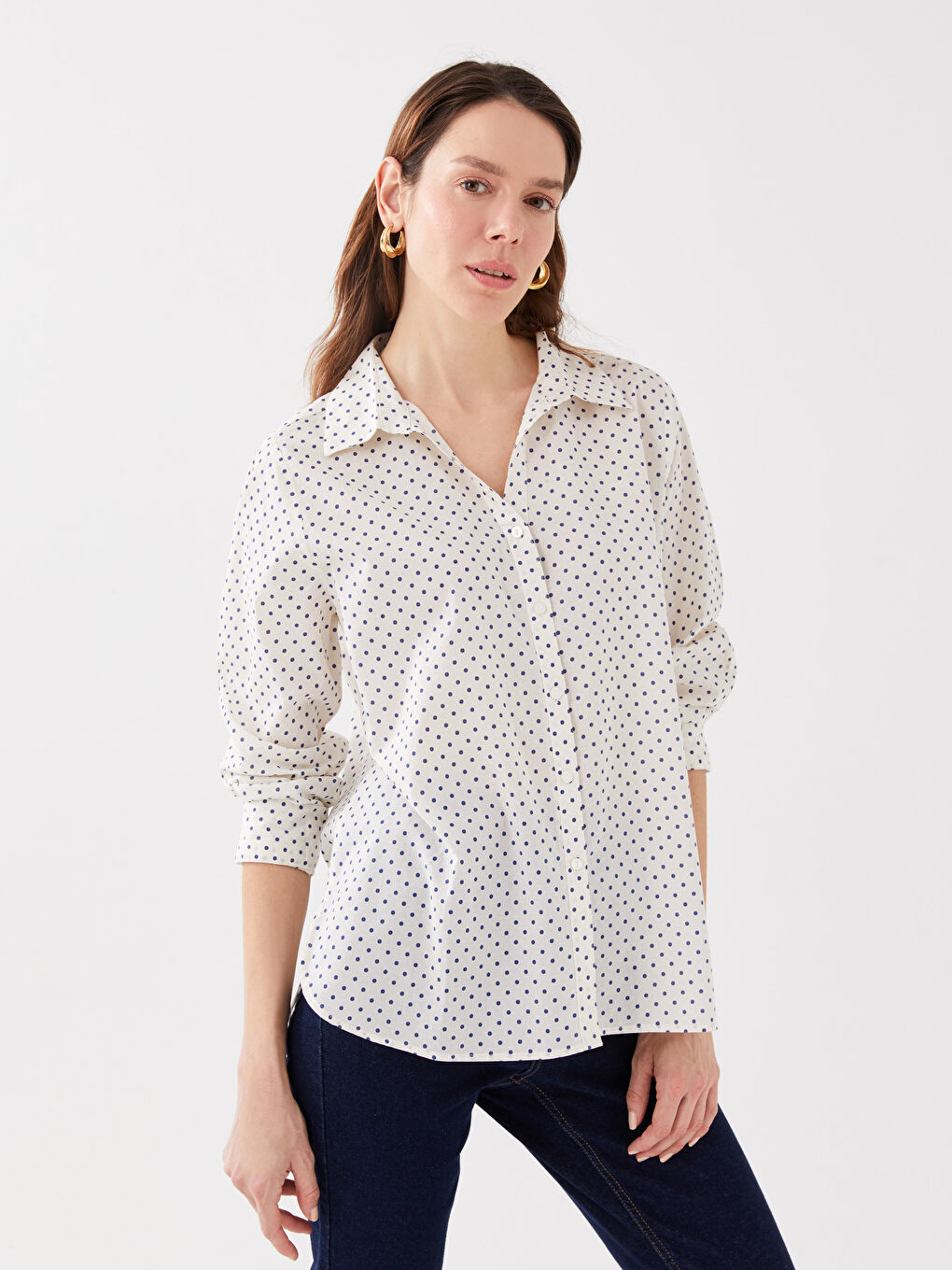 LCWAIKIKI Classic Polka Dot Long Sleeve Voile Women's Shirt -S3G360Z8-LS3