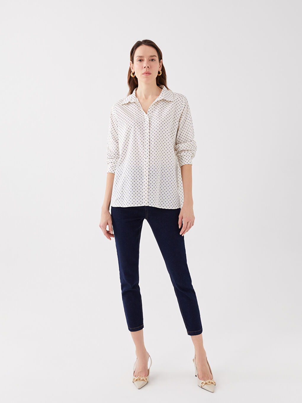 LCWAIKIKI Classic Polka Dot Long Sleeve Voile Women's Shirt -S3G360Z8-LS3