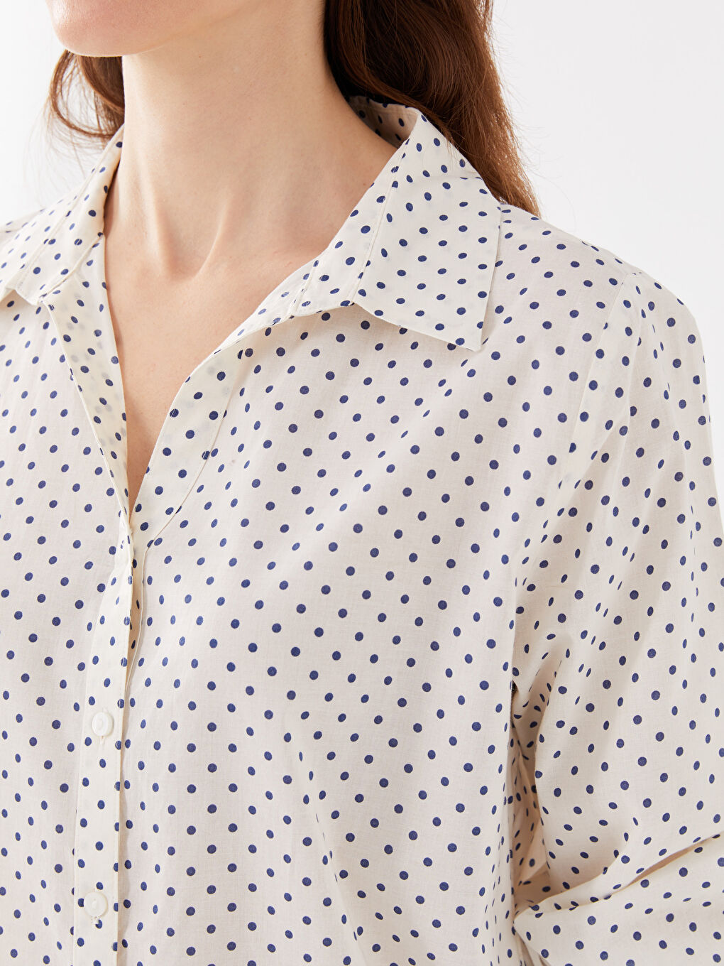 LCWAIKIKI Classic Polka Dot Long Sleeve Voile Women's Shirt -S3G360Z8-LS3