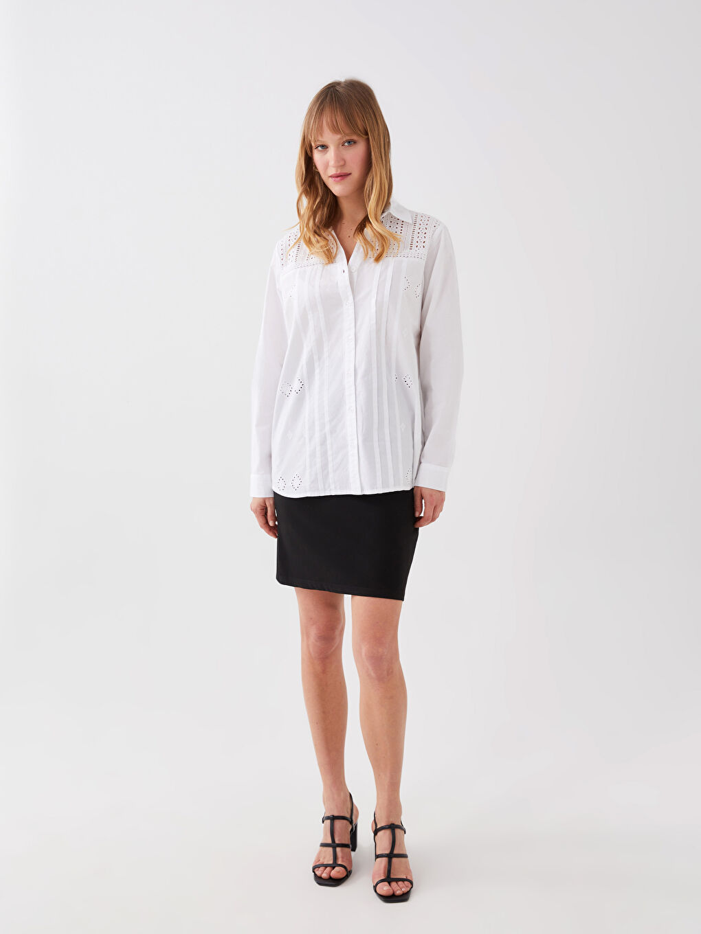 LCWAIKIKI Classic Self Patterned Long Sleeve Broderie Women's Shirt -S3G362Z8-KE8