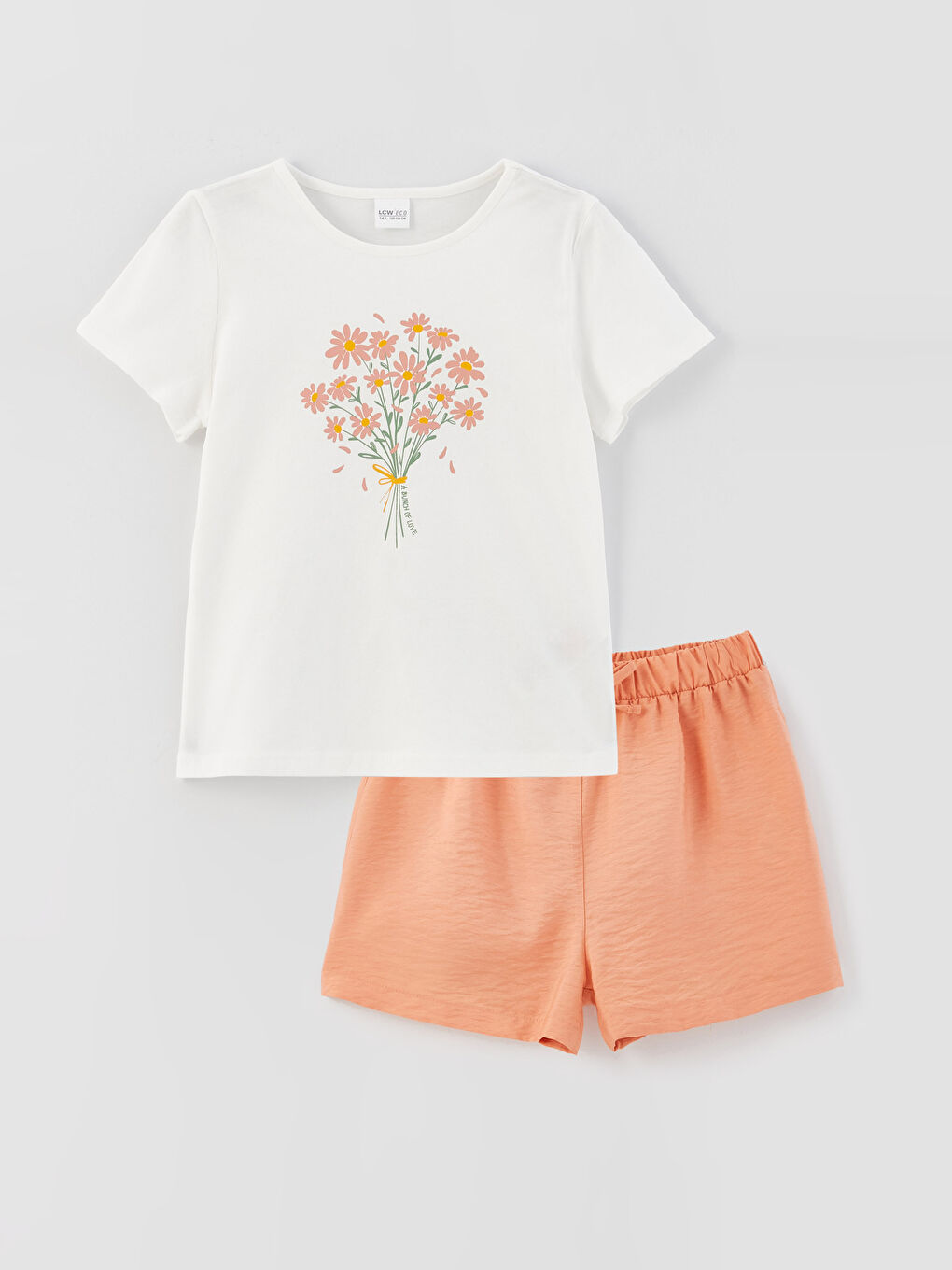 Crew Neck Printed Short Sleeve Girls' T-Shirt and Shorts