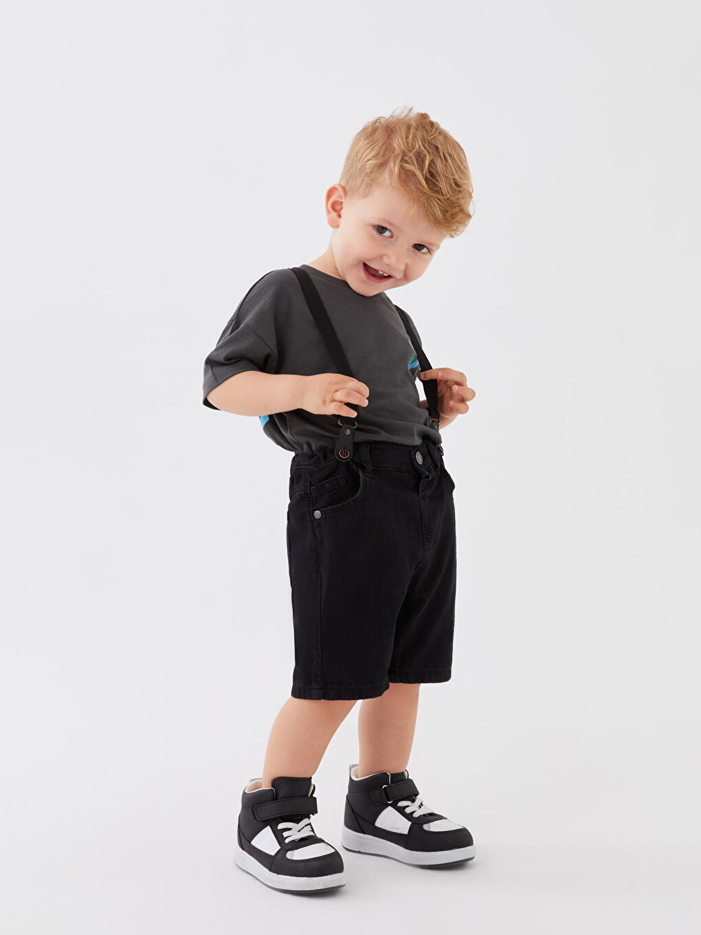 Set de 2 Pantaloni Scurți din Denim pentru Bebeluși Băieți cu Talie Elastică și Curele-1