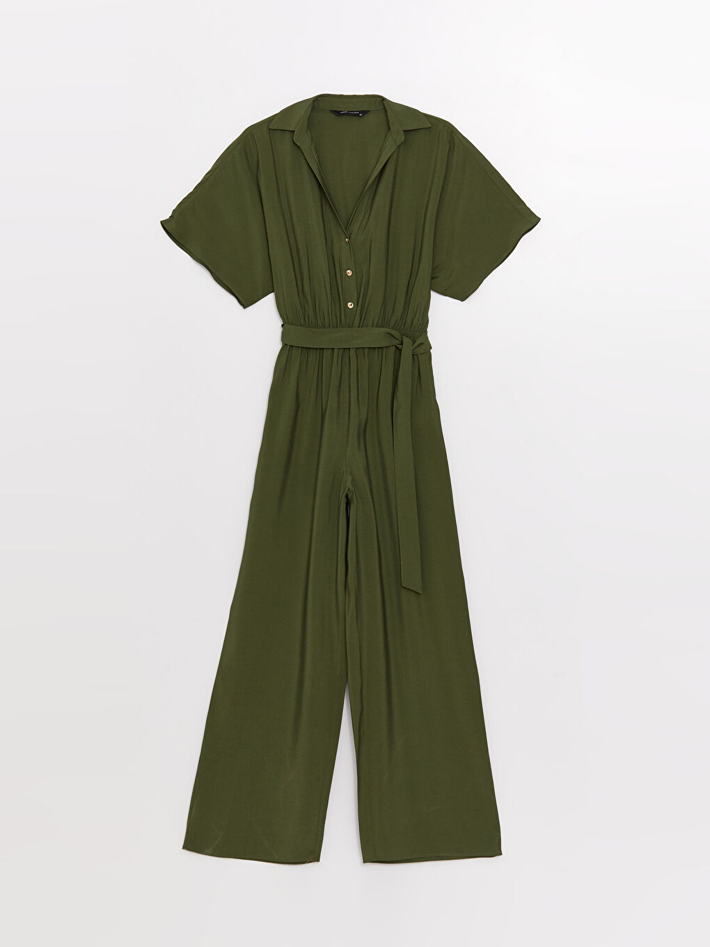 Yeşil Gömlek Yaka Düz Kısa Kollu Kadın Tulum-5