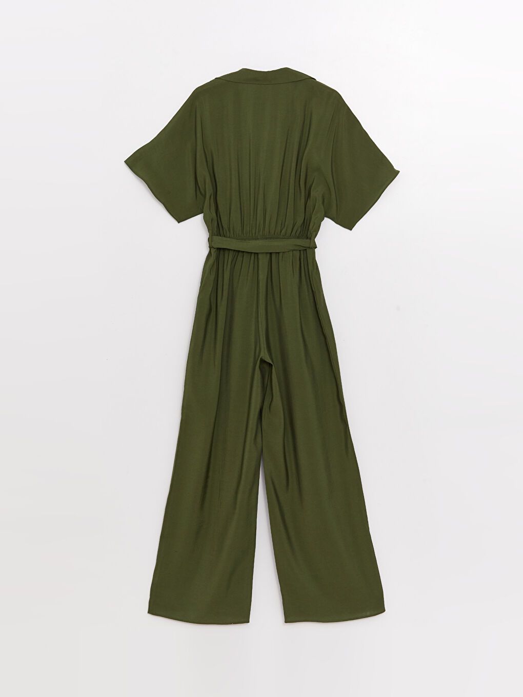 Yeşil Gömlek Yaka Düz Kısa Kollu Kadın Tulum-6