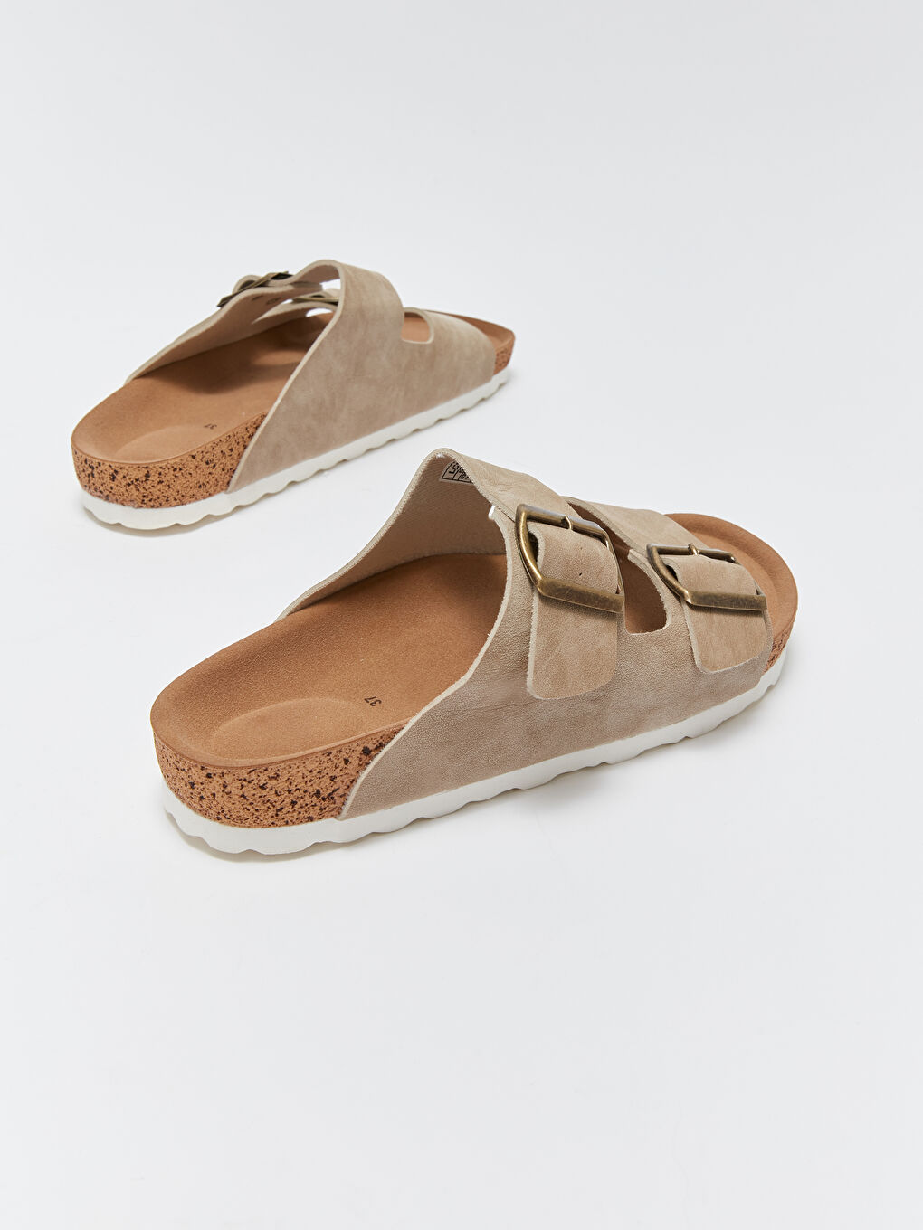 Bej Çift Bantlı Kadın Terlik-4