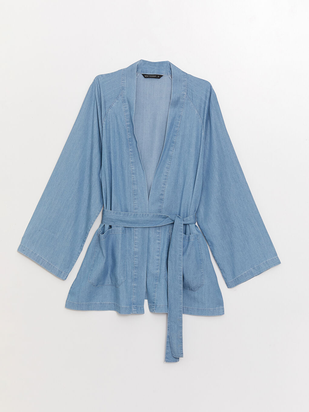 LCW Modest Shawl Collar Straight Long Sleeve Women's Jean Tunic -S3G392Z8-311