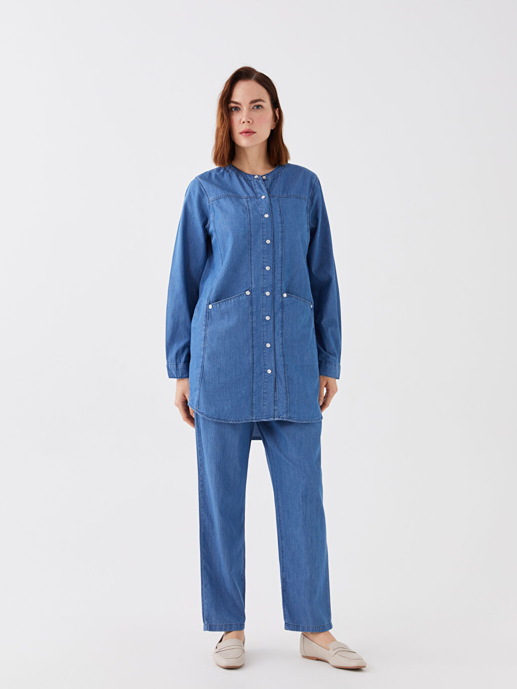 LCW Grace Rundhalsausschnitt Gerade Langarm Damen Jeans-Tunika -S3G404Z8-563