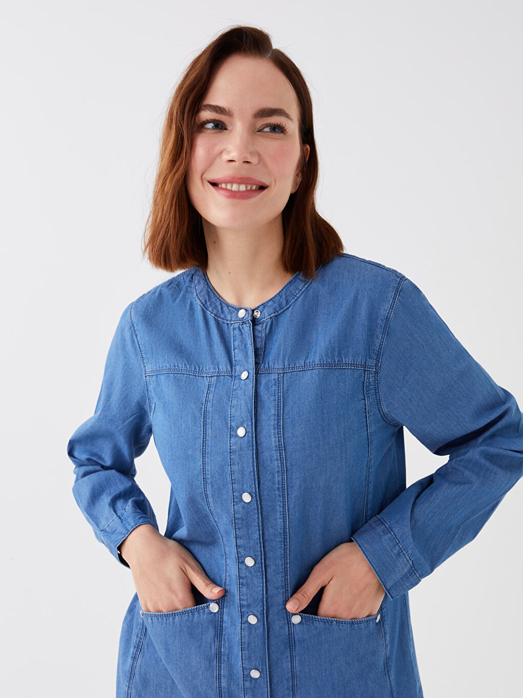 LCW Grace Rundhalsausschnitt Gerade Langarm Damen Jeans-Tunika -S3G404Z8-563
