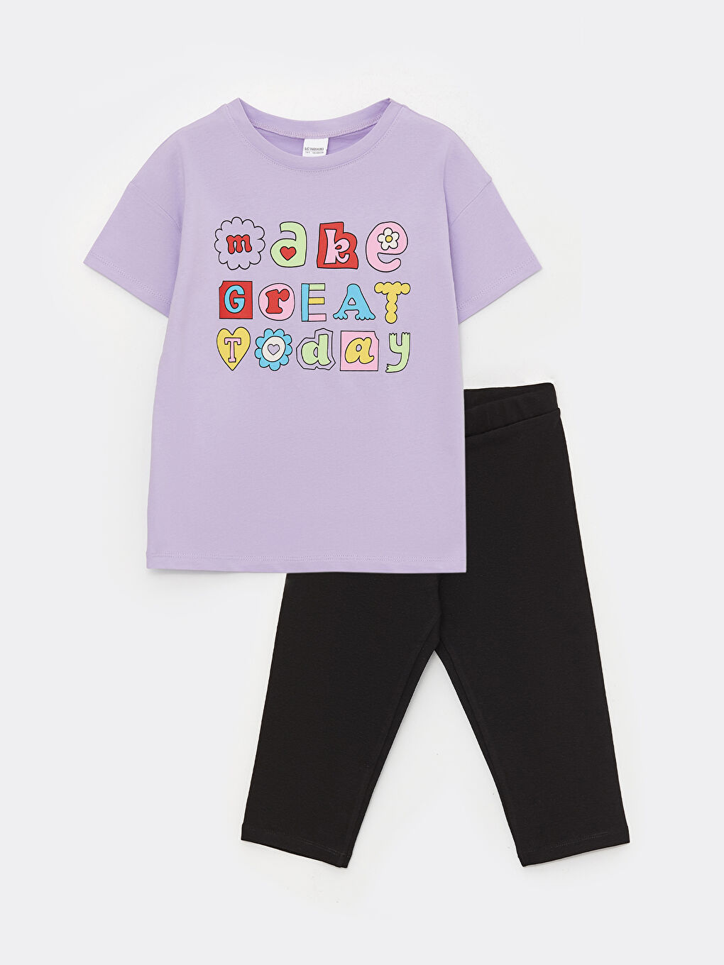 Lila Bisiklet Yaka Baskılı Kısa Kollu Kız Çocuk Pijama Takımı