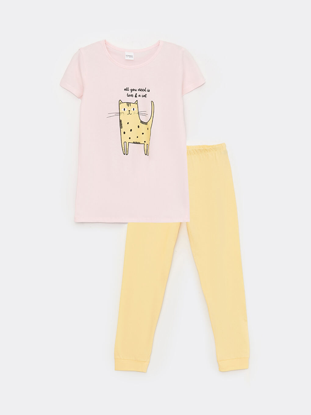 Pembe Bisiklet Yaka Baskılı Kısa Kollu Kız Çocuk Pijama Takımı