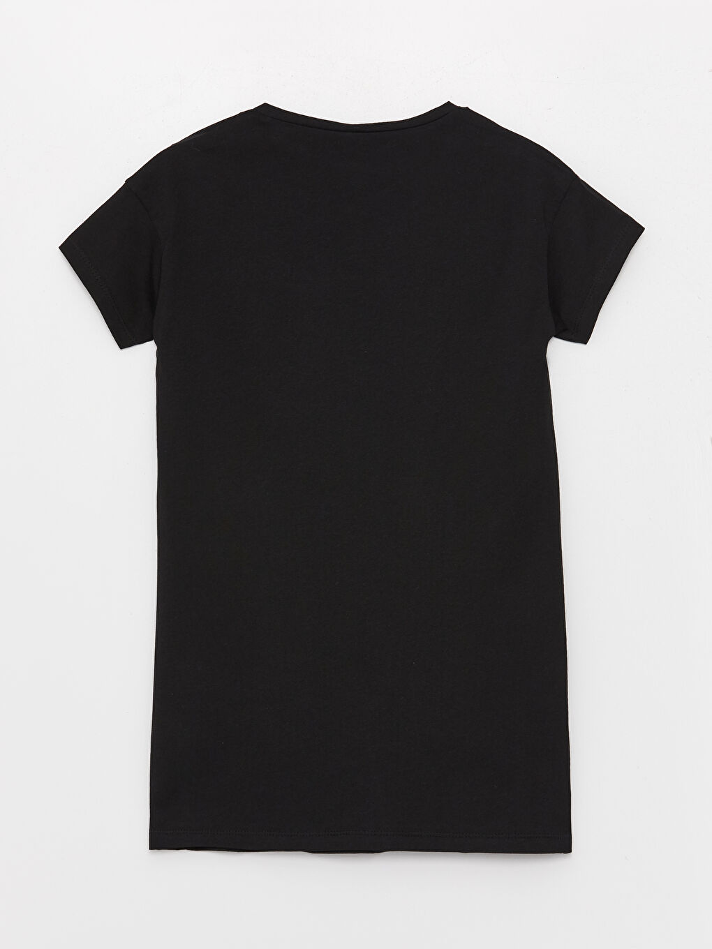 Siyah Bisiklet Yaka Baskılı Kısa Kollu Kız Çocuk Gecelik-1