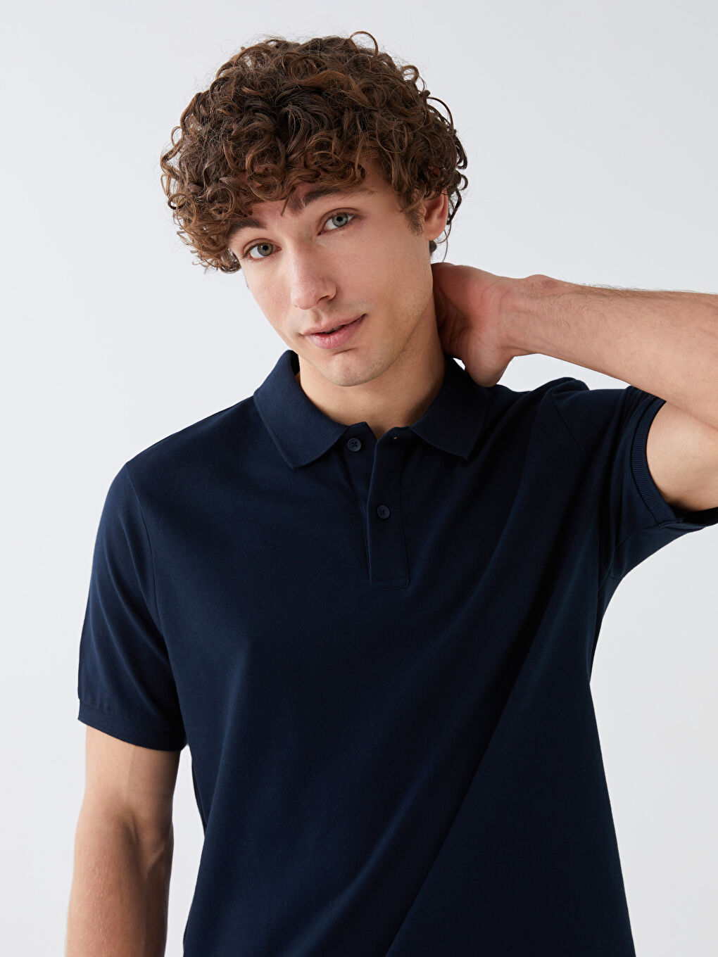 Lacivert Polo Yaka Kısa Kollu Penye Erkek Tişört