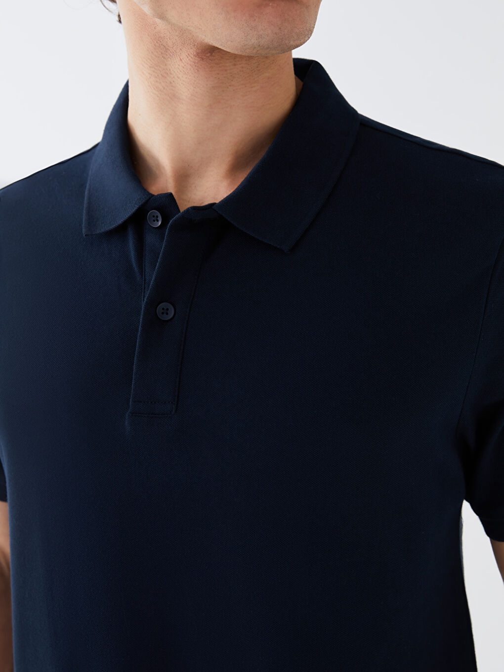 Lacivert Polo Yaka Kısa Kollu Penye Erkek Tişört-3