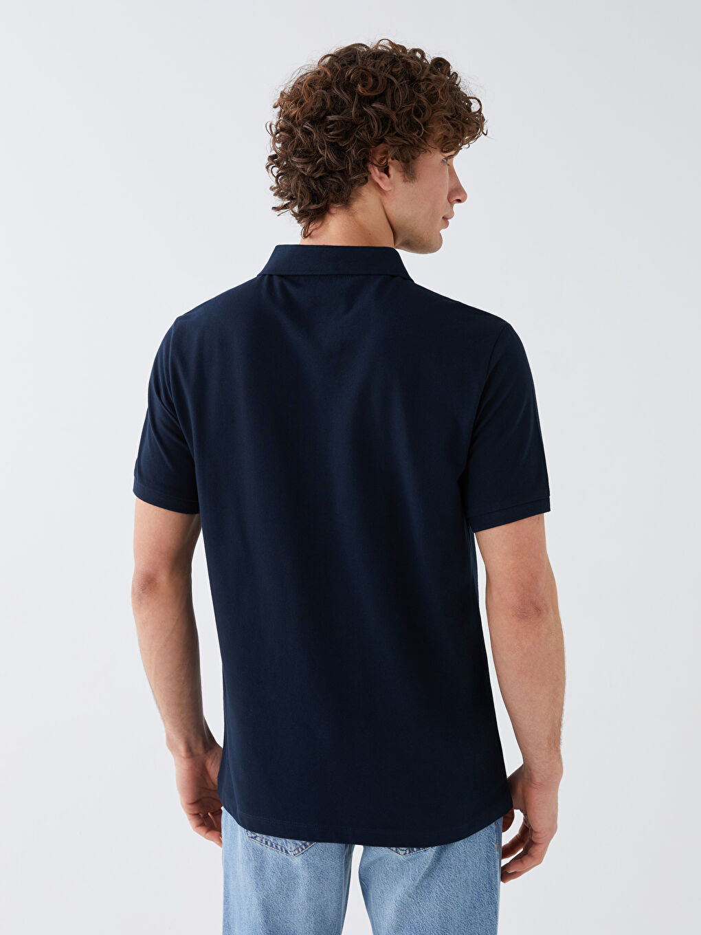 Lacivert Polo Yaka Kısa Kollu Penye Erkek Tişört-4