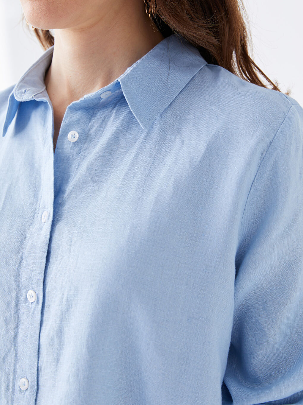 Mavi %100 Keten Kadın Gömlek Tunik-2