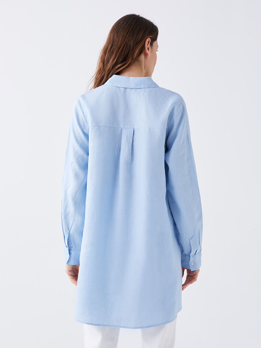 Mavi %100 Keten Kadın Gömlek Tunik-3
