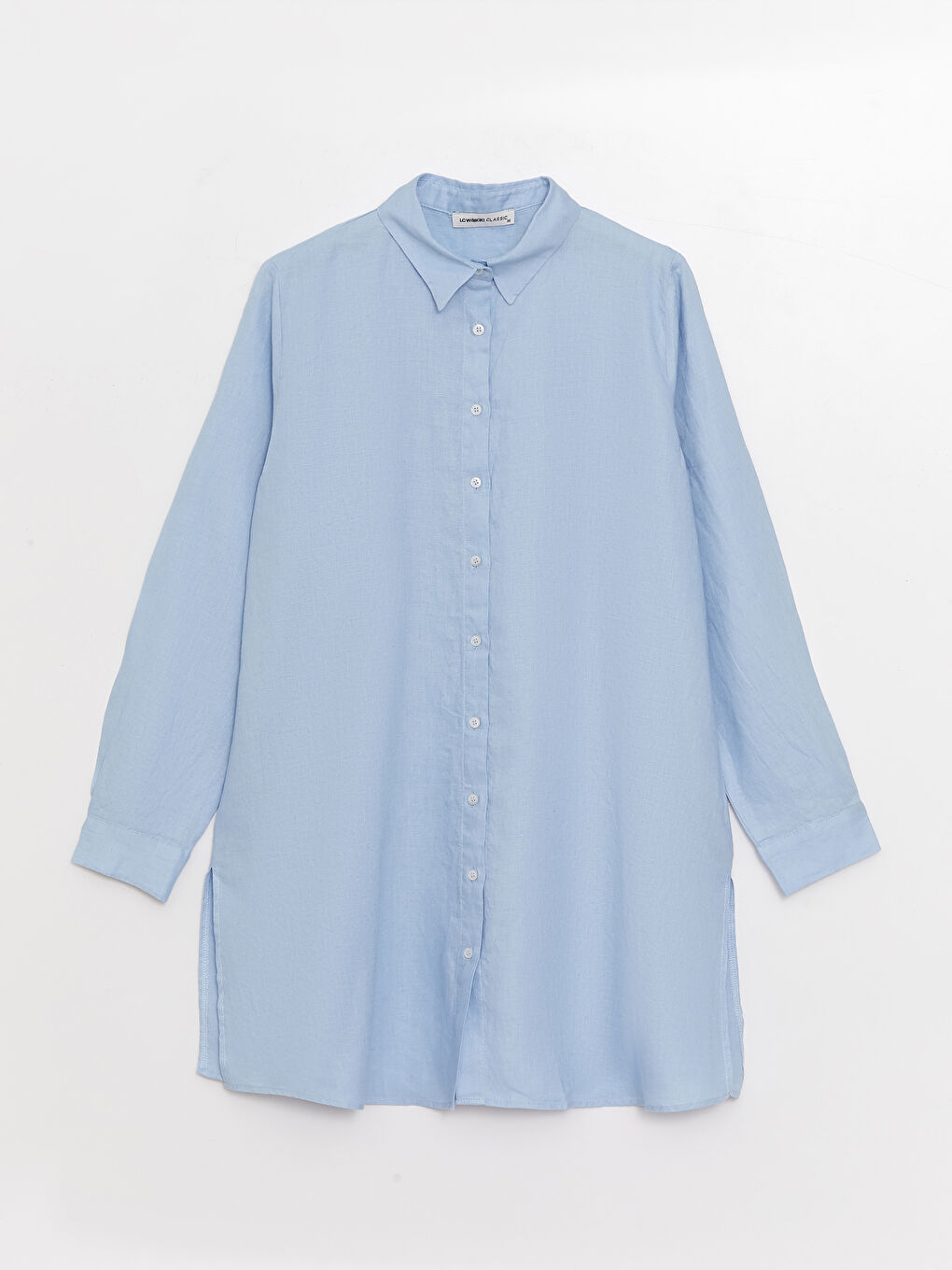 Mavi %100 Keten Kadın Gömlek Tunik-4