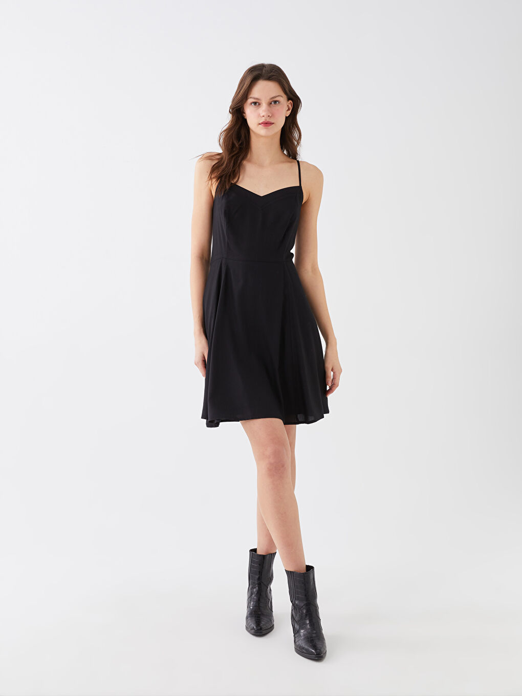 LCW Vision Women's Heart Collar Strap Viscose Dress -S3G421Z8-RQL