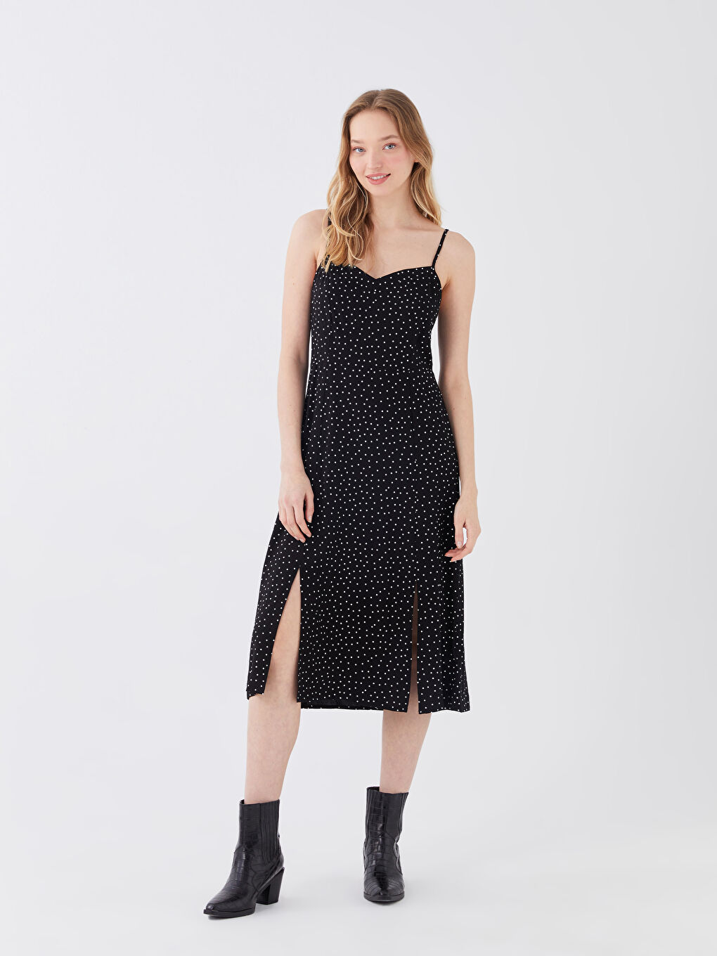 LCW Vision Sweetheart Neck Polka Dot Strappy Women's Dress -S3G426Z8-LQJ