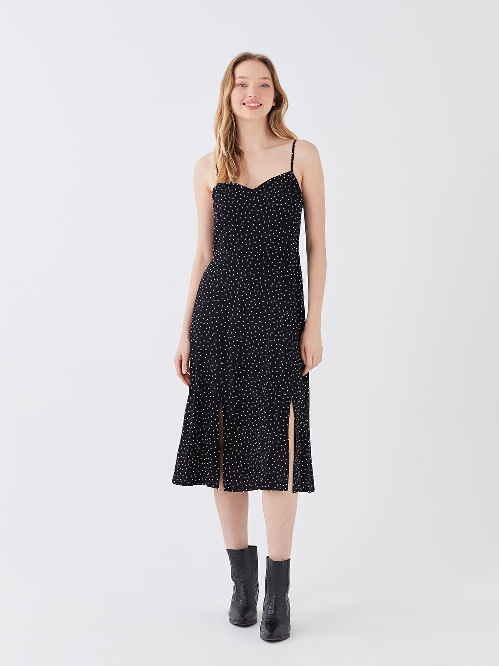 LCW Vision Sweetheart Neck Polka Dot Strappy Women's Dress -S3G426Z8-LQJ