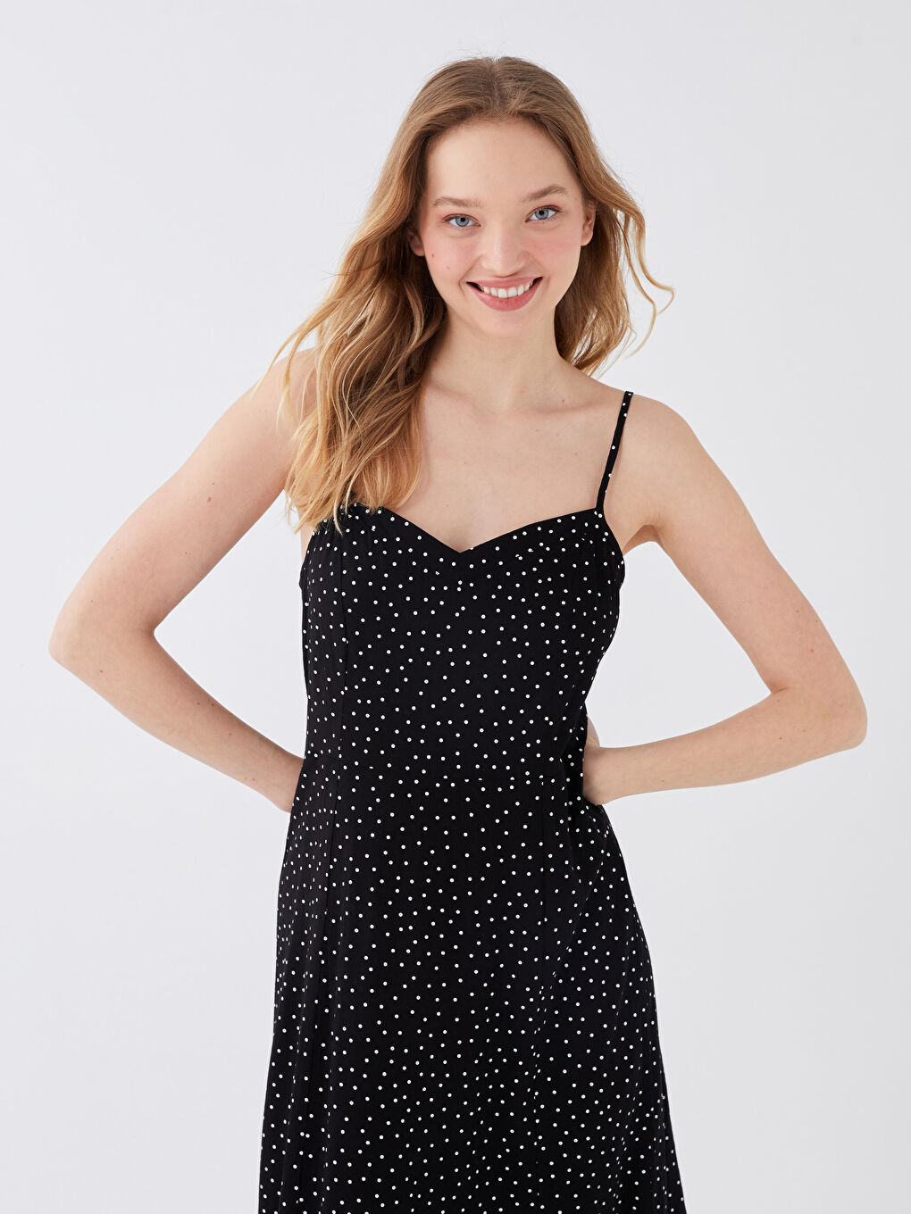LCW Vision Sweetheart Neck Polka Dot Strappy Women's Dress -S3G426Z8-LQJ