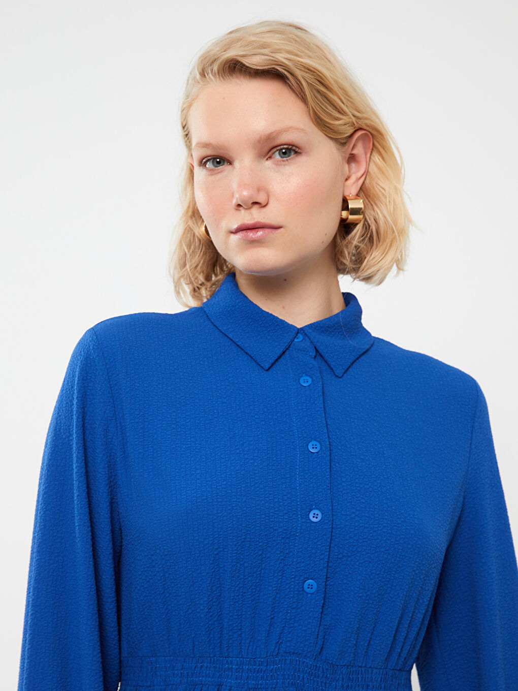 فستان نسائي سادة بأكمام طويلة وقبة قميص-2