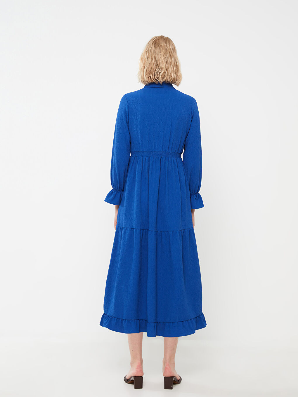 فستان نسائي سادة بأكمام طويلة وقبة قميص-4