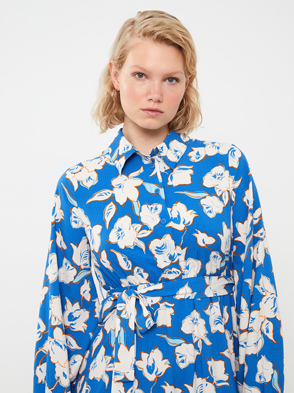 Collared Neck Floral Long Sleeve Women's Dress-2