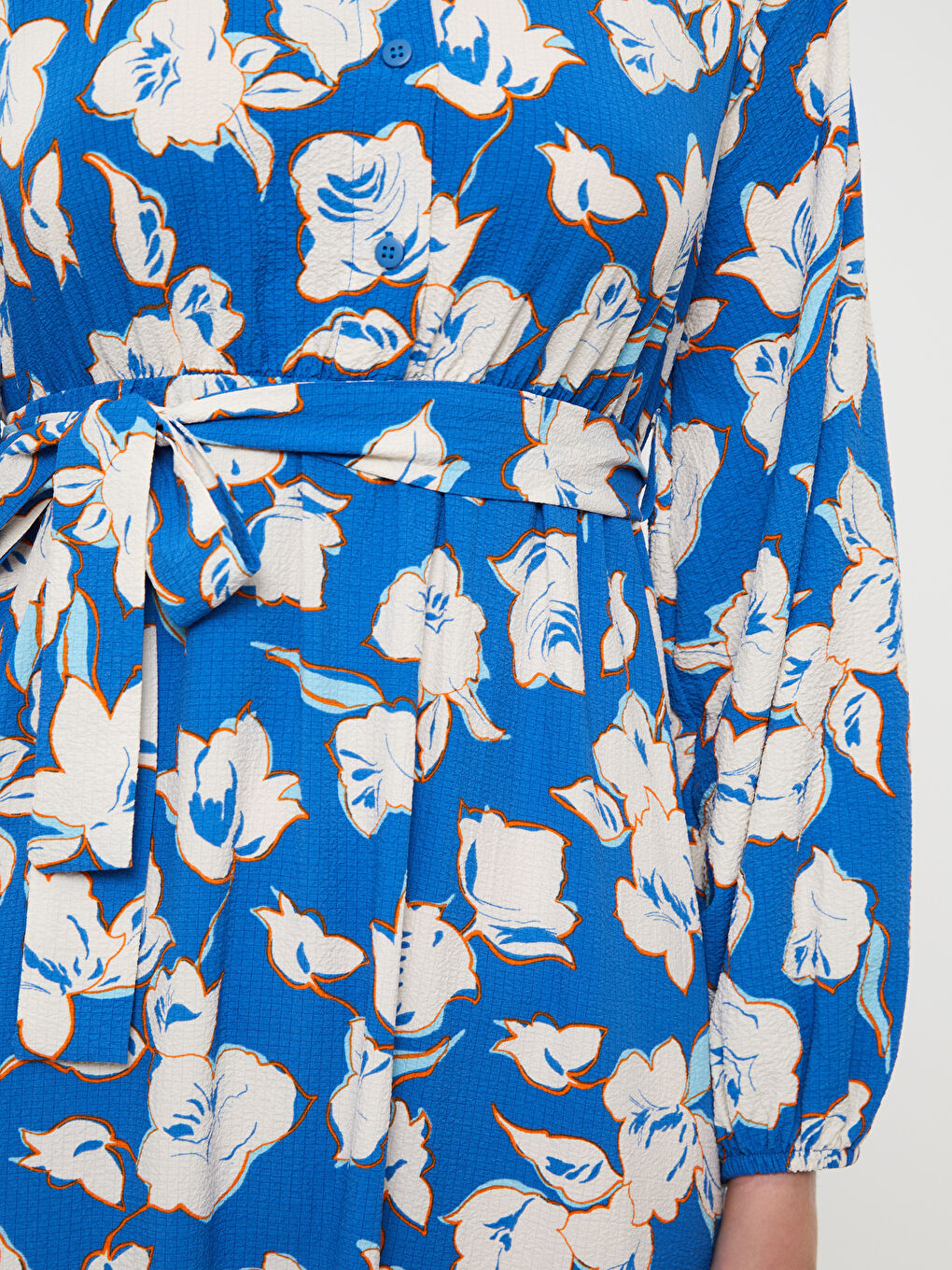 Collared Neck Floral Long Sleeve Women's Dress-3