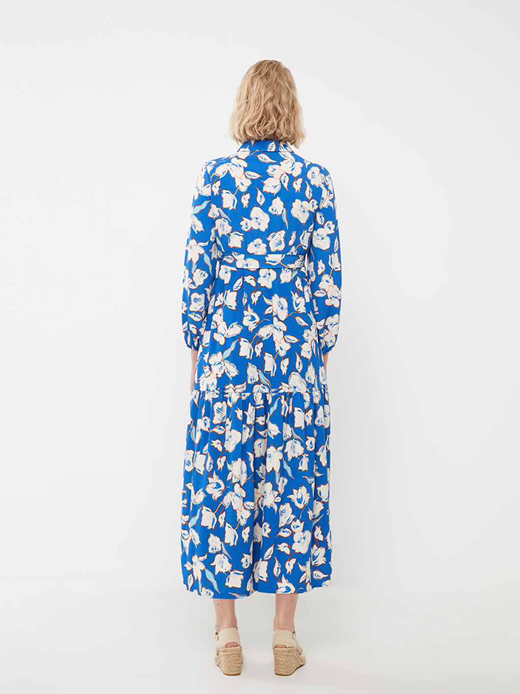 Collared Neck Floral Long Sleeve Women's Dress-4