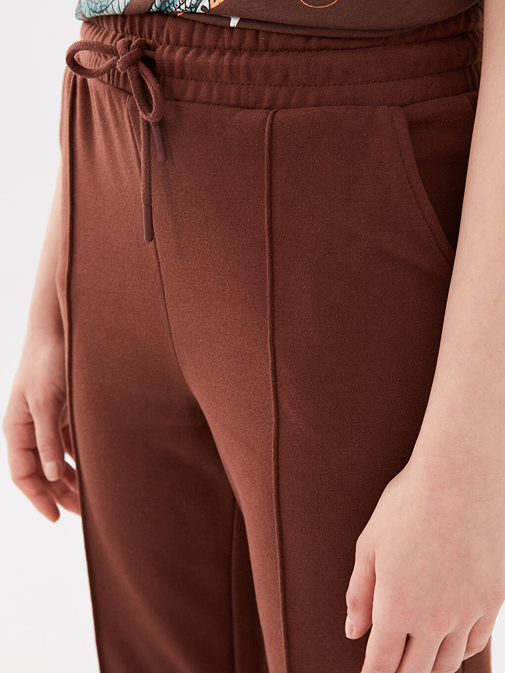 Kahverengi Beli Lastikli Dikiş Detaylı Kadın Eşofman Altı-2