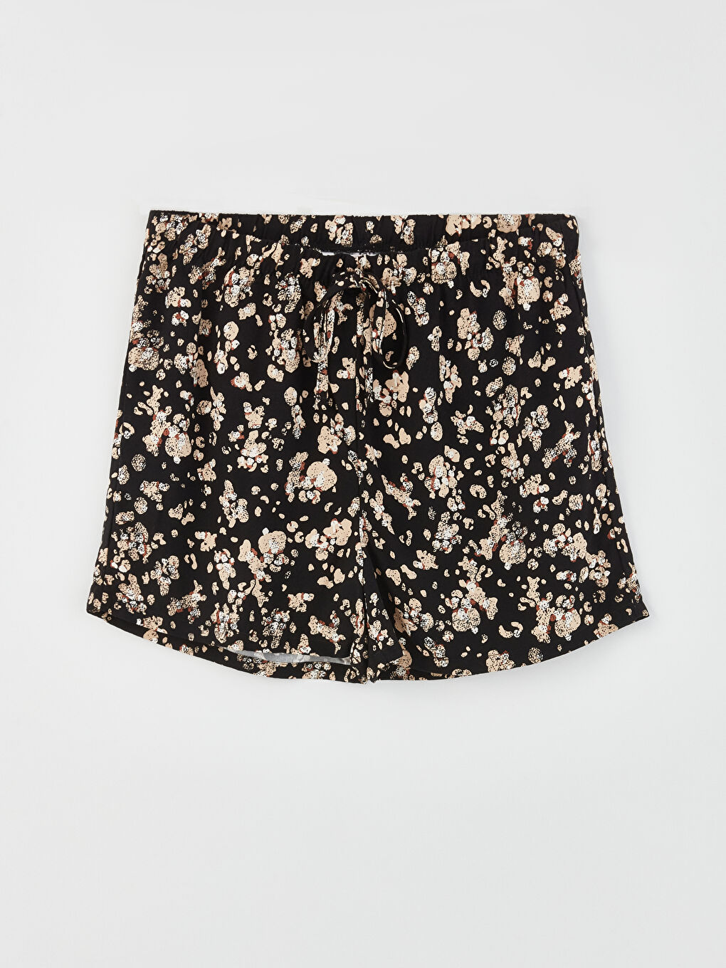 Siyah Bisiklet Yaka Desenli Kısa Kollu Kadın Şortlu Pijama Takımı-7