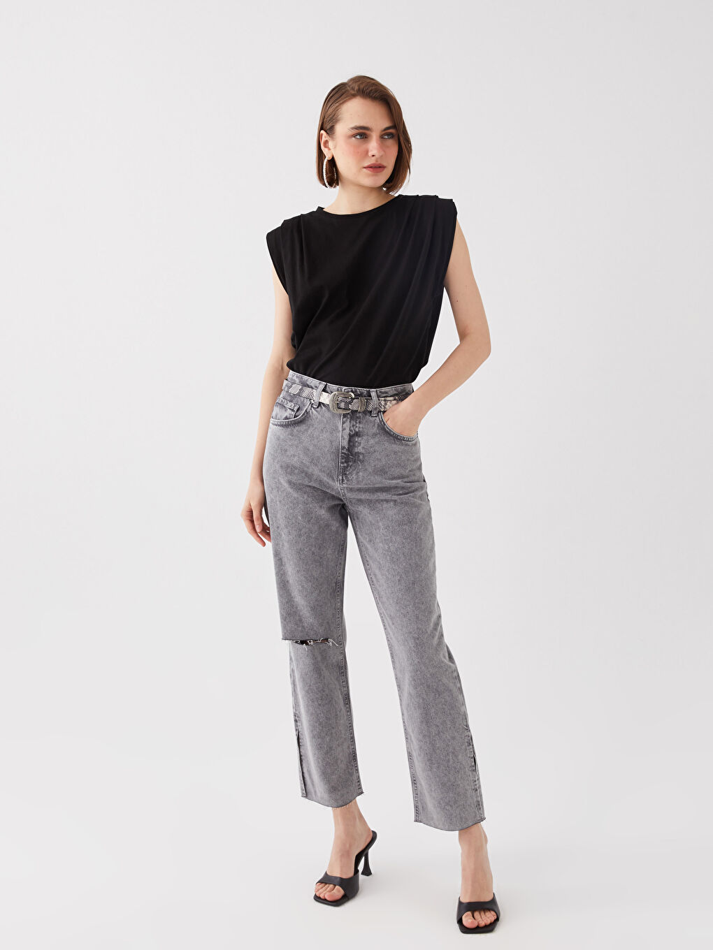 Siyah Kadın Bisiklet Yaka Düz Atlet-2