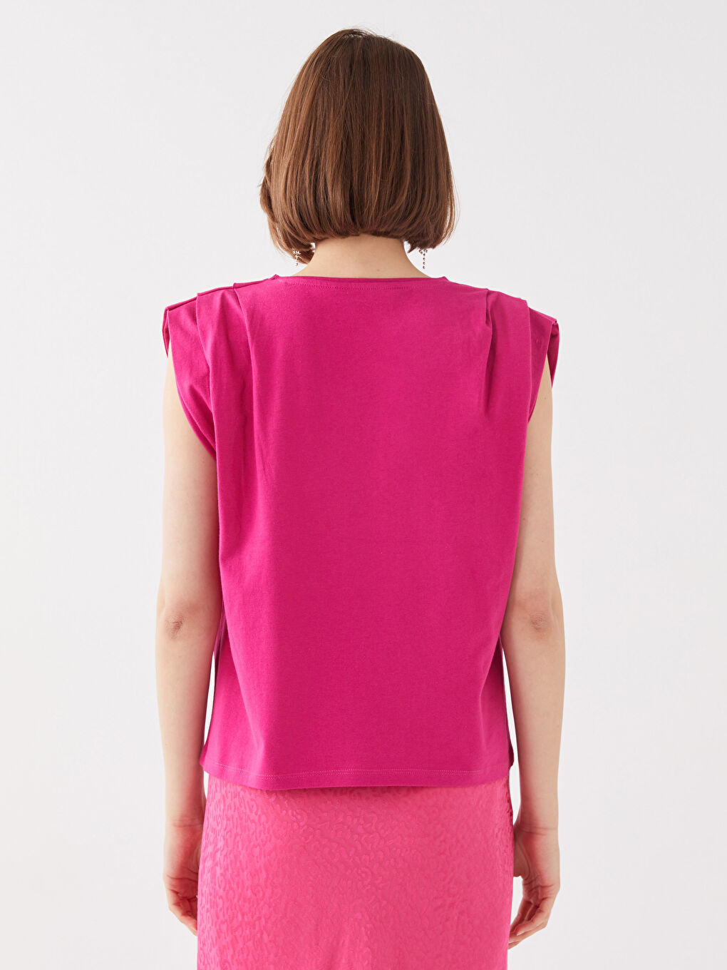Fuşya Kadın Bisiklet Yaka Düz Atlet-4