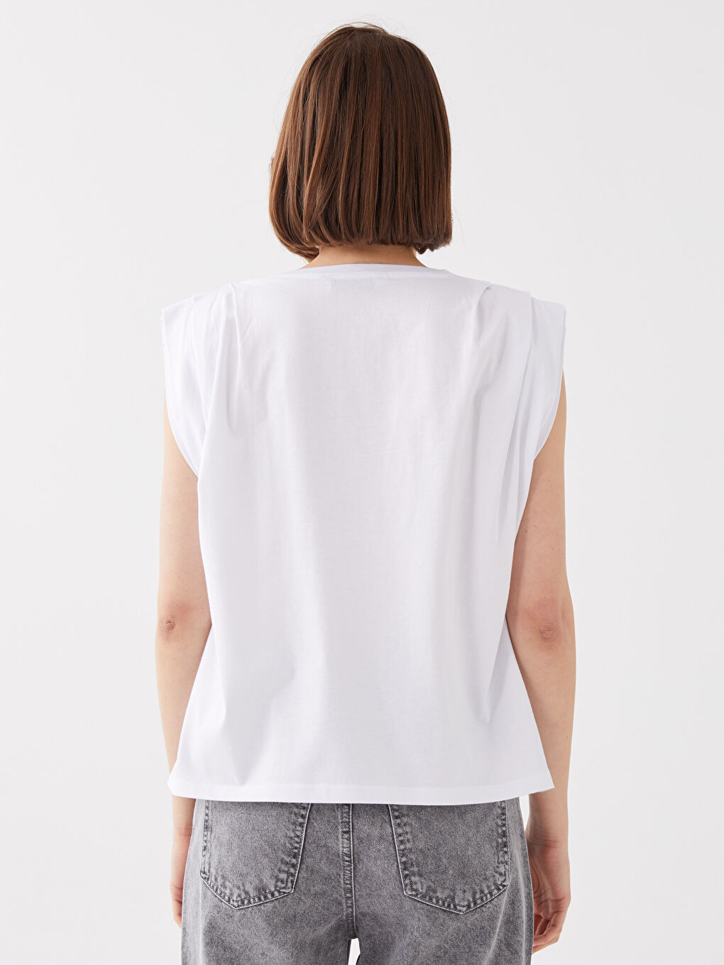 Beyaz Kadın Bisiklet Yaka Düz Atlet-4