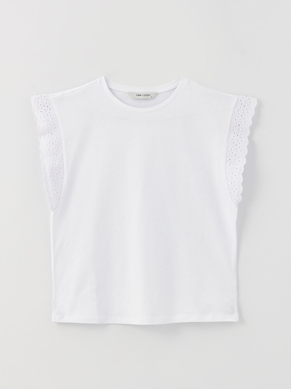 Beyaz Bisiklet Yaka Düz Kısa Kollu Kadın Bluz-5