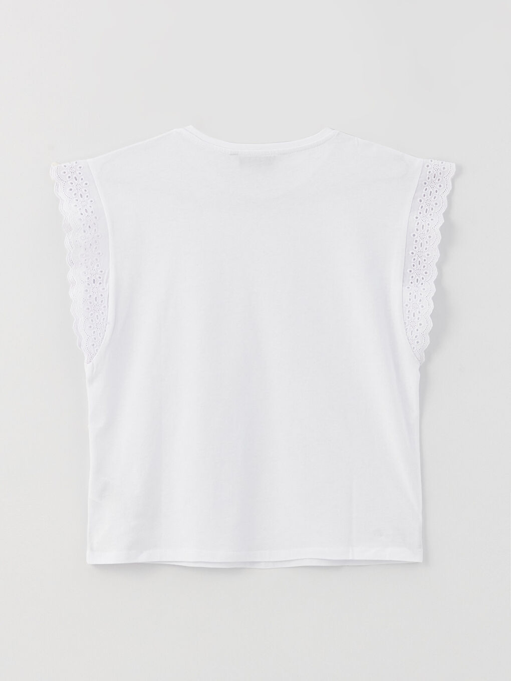 Beyaz Bisiklet Yaka Düz Kısa Kollu Kadın Bluz-6