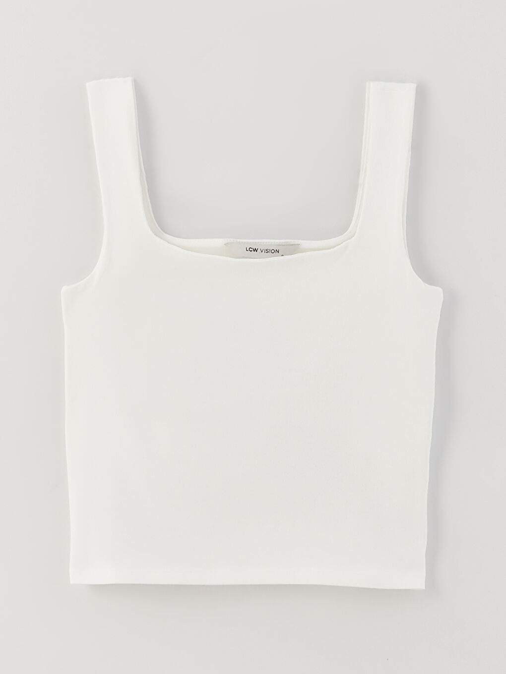 Beyaz Kare Yaka Düz Askılı Kadın Crop-5