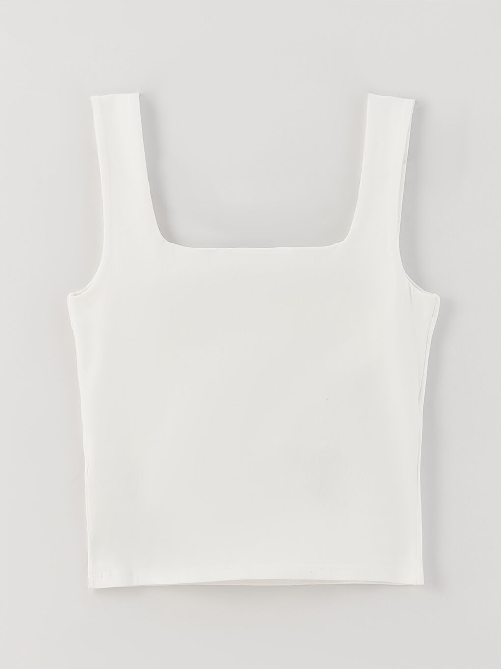 Beyaz Kare Yaka Düz Askılı Kadın Crop-6