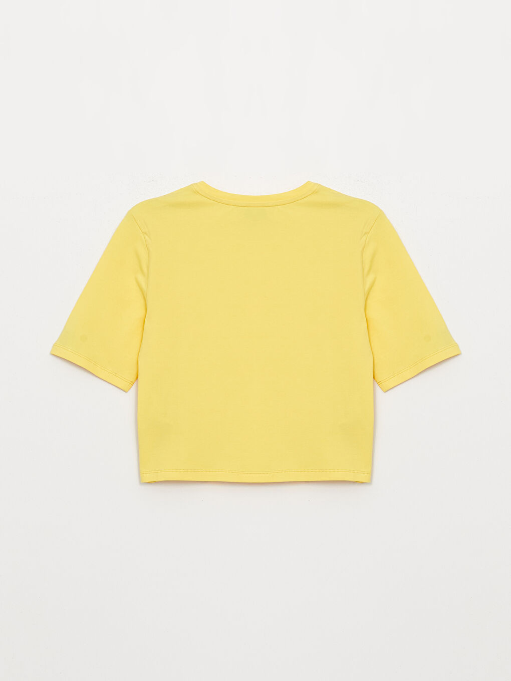 Sarı Bisiklet Yaka Düz Kısa Kollu Kadın Crop-6