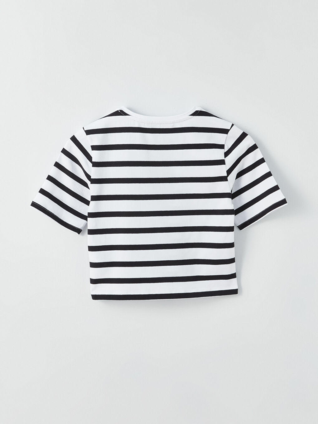 Siyah Bisiklet Yaka Çizgili Kısa Kollu Kadın Crop-6